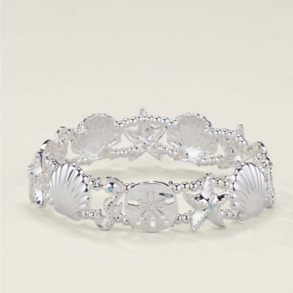 Silver Starfish and Shell Bracelet